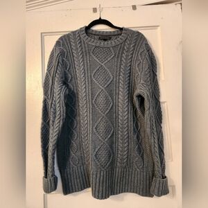 Banana Republic Sweater, Chunky Merino Wool Blend, Cable Knit, Gray / Green Sz L